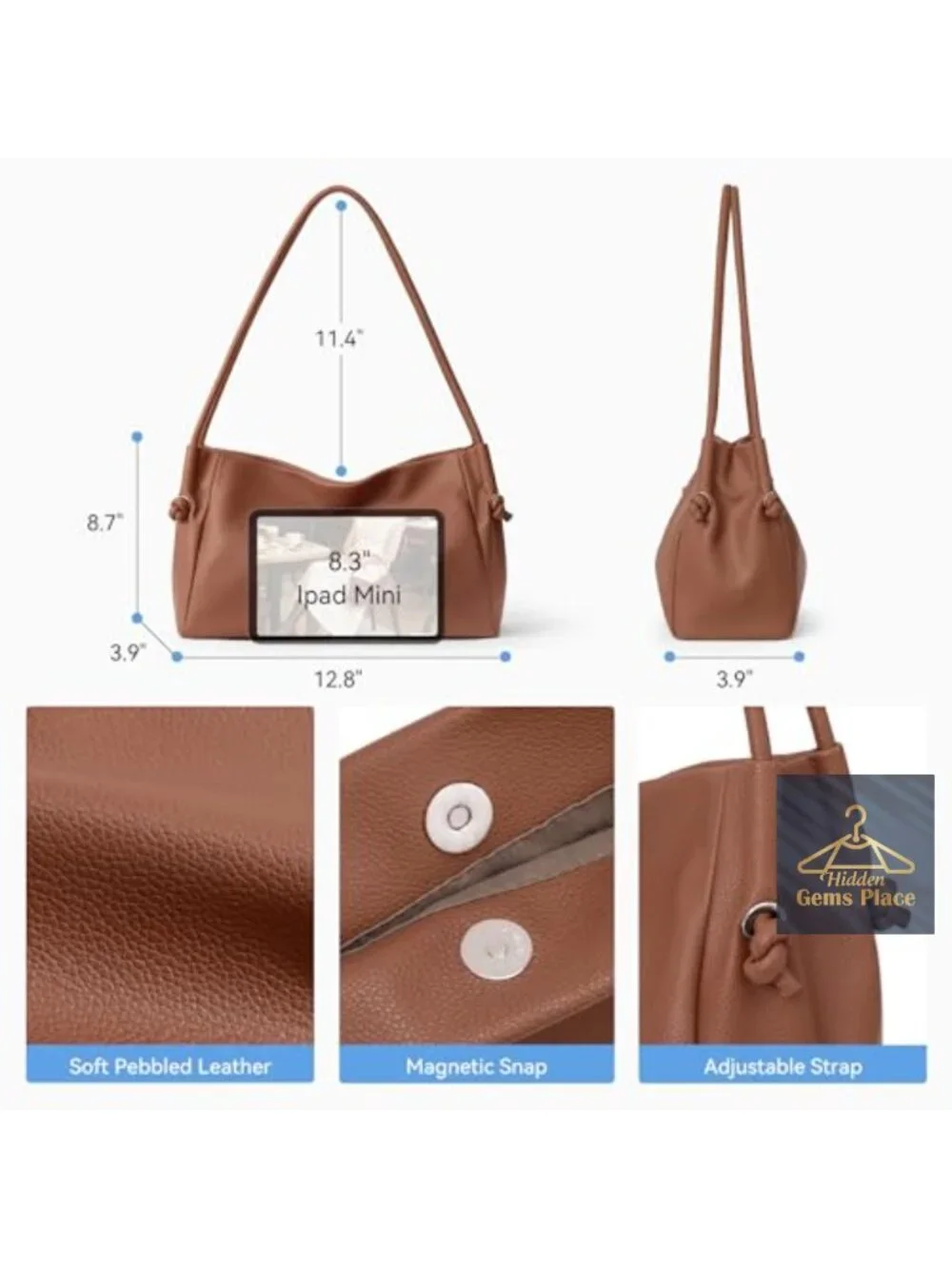 Pebbled Vegan Leather Hobo Shoulder Bag with Multi-Pockets